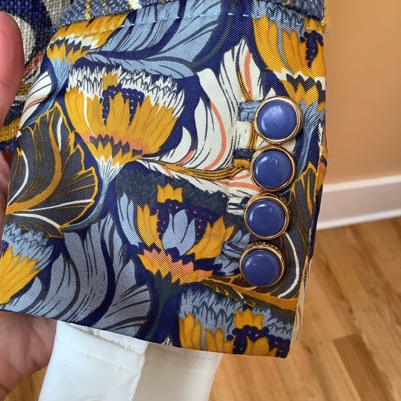 TORY BURCH Blue Floral Textured Jacket Size 4 - Picture 6 of 14